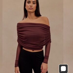 Meshki Off-Shoulder Maroon Crop Top